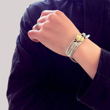 Load image into Gallery viewer, Old silversmith 925 silver bracelet golden feather character skills Punk ICONS fashionable nightclub rock silver bracelet
