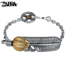 Load image into Gallery viewer, Old silversmith 925 silver bracelet golden feather character skills Punk ICONS fashionable nightclub rock silver bracelet
