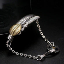 Load image into Gallery viewer, Old silversmith 925 silver bracelet golden feather character skills Punk ICONS fashionable nightclub rock silver bracelet
