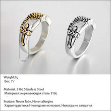 Load image into Gallery viewer, religous-jesus-cross-ring-amulet-jewlry-gold-black-rosegold-stainless-steel-letter-initials-letter-monogram-bible-rings-women-5-colors
