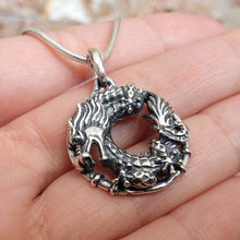 Load image into Gallery viewer, Ouroboros Dragon Pendant Necklace Oxidized 925 Sterling Silver Chinese Zodiac Fire Symbol Wiccan Asian Japanese Jewelry Gift for Men Women Unique Handmade Ancient Magic Energy Amulet Talisman
