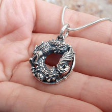Load image into Gallery viewer, Ouroboros Dragon Pendant Necklace Oxidized 925 Sterling Silver Chinese Zodiac Fire Symbol Wiccan Asian Japanese Jewelry Gift for Men Women Unique Handmade Ancient Magic Energy Amulet Talisman
