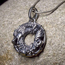 Load image into Gallery viewer, Ouroboros Dragon Pendant Necklace Oxidized 925 Sterling Silver Chinese Zodiac Fire Symbol Wiccan Asian Japanese Jewelry Gift for Men Women Unique Handmade Ancient Magic Energy Amulet Talisman
