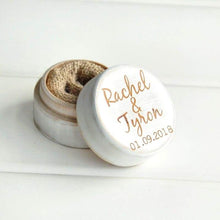 Load image into Gallery viewer, Personalized Rustic Wedding Wood Ring Box Holder Custom Your Names White Wedding Ring Bearer Box - 200001479
