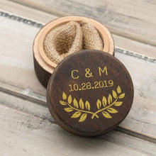 Load image into Gallery viewer, Personalized Rustic Wedding Wood Ring Box Holder Custom Your Names White Wedding Ring Bearer Box - 200001479
