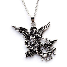 Load image into Gallery viewer, Pewter St. Michael the Archangel Pendant Catholic Medal Amulet Protection Pendant - Pendant Necklace
