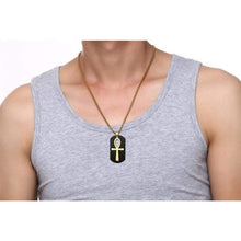 Load image into Gallery viewer, PJ Jewelry Mens Stainless Steel Ancient Egyptian Key of Life Ankh Cross Dog Tag Pendant Necklace Removable - Pendant Necklace
