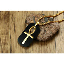 Load image into Gallery viewer, PJ Jewelry Mens Stainless Steel Ancient Egyptian Key of Life Ankh Cross Dog Tag Pendant Necklace Removable - Pendant Necklace
