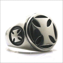 Load image into Gallery viewer, Polished Steel Cross Mens Ring (3 COLORS) - 316L Stainless Steel
