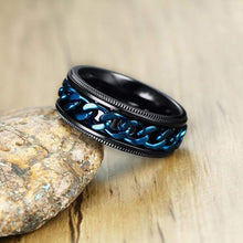Load image into Gallery viewer, Punk Style Black Blue Color Spinner Rotate Chain Stainless Steel Men Biker Ring Lr634
