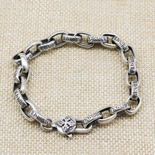 Load image into Gallery viewer, Pure Solid Silver 925 Tibetan Letters Cool Mens Bracelet Vintage Simple Chain Bracelet Sterling Silver Mens Jewelry Thai Silver

