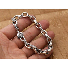 Load image into Gallery viewer, Pure Solid Silver 925 Tibetan Letters Cool Mens Bracelet Vintage Simple Chain Bracelet Sterling Silver Mens Jewelry Thai Silver
