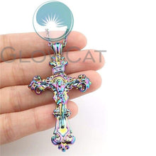 Load image into Gallery viewer, Q4A34 18 Silver Chain Alloy Collar Choker Necklace Flower Jesus Cross Pendant Religious Necklace

