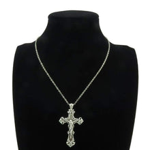Load image into Gallery viewer, Q4A34 18 Silver Chain Alloy Collar Choker Necklace Flower Jesus Cross Pendant Religious Necklace
