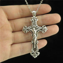 Load image into Gallery viewer, Q4A34 18 Silver Chain Alloy Collar Choker Necklace Flower Jesus Cross Pendant Religious Necklace
