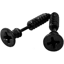 Load image into Gallery viewer, Stainless Steel Womens Mens Screw Stud Earrings Pierced Tunnel 3 Pairs 3 Colors (3 Pairs:Black+Silver+Gold)
