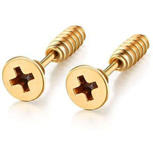 Load image into Gallery viewer, Stainless Steel Womens Mens Screw Stud Earrings Pierced Tunnel 3 Pairs 3 Colors (3 Pairs:Black+Silver+Gold)
