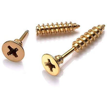 Load image into Gallery viewer, Stainless Steel Womens Mens Screw Stud Earrings Pierced Tunnel 3 Pairs 3 Colors (3 Pairs:Black+Silver+Gold)
