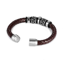 Load image into Gallery viewer, TheGoldSteel Leather Bracelet for Men Blue Black Brown Stainless Steel Safety Magnetic Clasp Buckle. Top Grain Leather Casual Cuff
