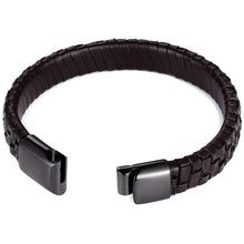 Load image into Gallery viewer, TheGoldSteel Mens Black Brown Blue Leather Bracelets Stainless Steel Safety Magnetic Clasp Buckle. Top Grain Leather Cuff Wristbands. Great
