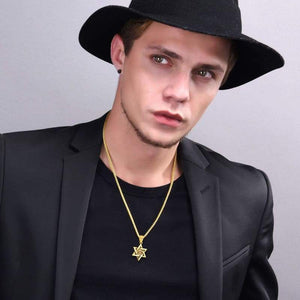 U7 Antique Black Gold Plated Star of David Necklace Eye of Horus Pendant with Spiga Chain 22 Inch - Pendant Necklace