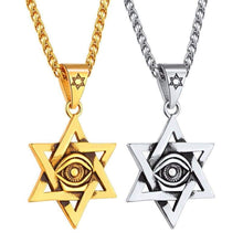 Load image into Gallery viewer, U7 Antique Black Gold Plated Star of David Necklace Eye of Horus Pendant with Spiga Chain 22 Inch - Pendant Necklace
