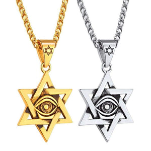 U7 Antique Black Gold Plated Star of David Necklace Eye of Horus Pendant with Spiga Chain 22 Inch - Pendant Necklace