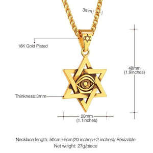 U7 Antique Black Gold Plated Star of David Necklace Eye of Horus Pendant with Spiga Chain 22 Inch - Pendant Necklace