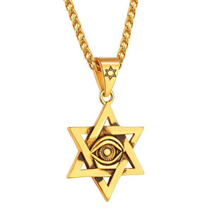 U7 Antique Black Gold Plated Star of David Necklace Eye of Horus Pendant with Spiga Chain 22 Inch - Pendant Necklace