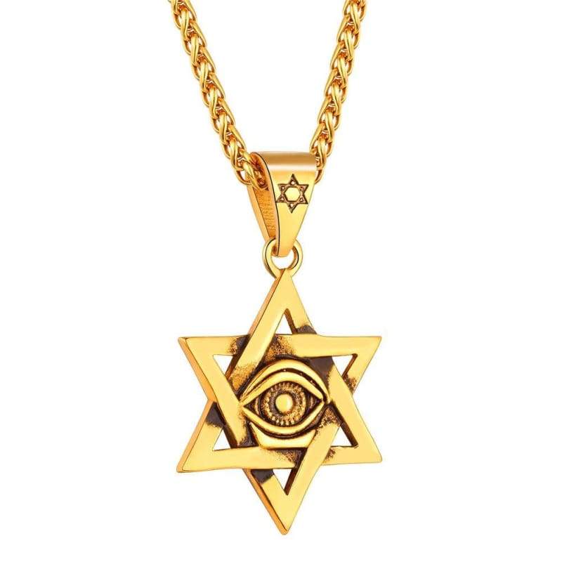 U7 Antique Black Gold Plated Star of David Necklace Eye of Horus Pendant with Spiga Chain 22 Inch - Pendant Necklace