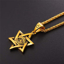 Load image into Gallery viewer, U7 Antique Black Gold Plated Star of David Necklace Eye of Horus Pendant with Spiga Chain 22 Inch - Pendant Necklace

