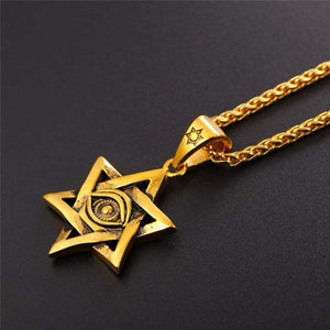 U7 Antique Black Gold Plated Star of David Necklace Eye of Horus Pendant with Spiga Chain 22 Inch - Pendant Necklace