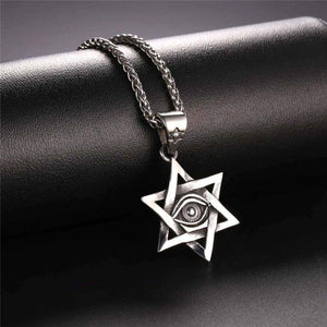 U7 Antique Egyptian Eye of Horus Necklace Stainless Steel Chain Petacle Six-Pointed Star Pendant Amulet for Men and Women - Pendant Necklace