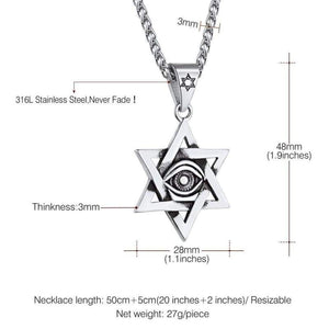 U7 Antique Egyptian Eye of Horus Necklace Stainless Steel Chain Petacle Six-Pointed Star Pendant Amulet for Men and Women - Pendant Necklace