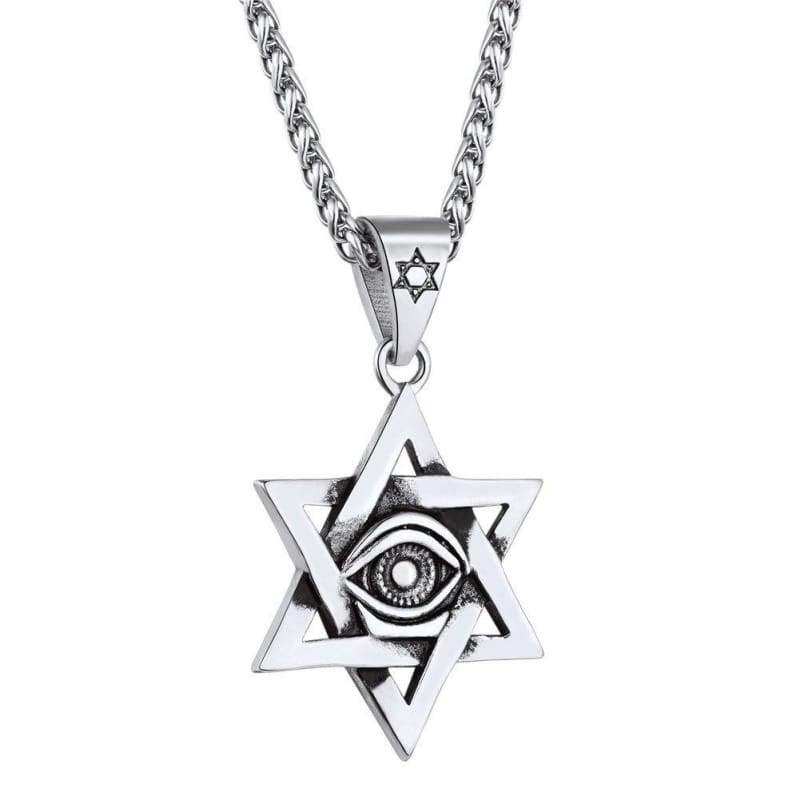 U7 Antique Egyptian Eye of Horus Necklace Stainless Steel Chain Petacle Six-Pointed Star Pendant Amulet for Men and Women - Pendant Necklace