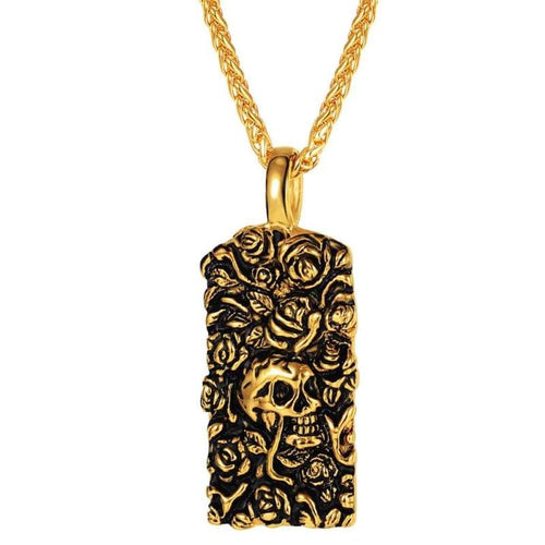 U7 Cool Gothic Skull Pendant Silver Black 18K Gold Plated Individuality Jewelry Rose Flower Skeleton Necklace - Pendant Necklace