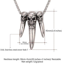 Load image into Gallery viewer, U7 Costume Jewelry Men Vintage Skull Pendant Necklace Choker Stainless Steel Wolf Teeth Necklaces - Pendant Necklace
