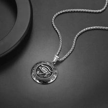 Load image into Gallery viewer, U7 Men Egyptian Jewelry Antique Black Stainless Steel Round Medal Pendant &amp; 22 Inch Spiga Chain Eye of Horus Necklace - Pendant Necklace
