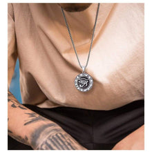 Load image into Gallery viewer, U7 Men Egyptian Jewelry Antique Black Stainless Steel Round Medal Pendant &amp; 22 Inch Spiga Chain Eye of Horus Necklace - Pendant Necklace

