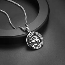 Load image into Gallery viewer, U7 Men Egyptian Jewelry Antique Black Stainless Steel Round Medal Pendant &amp; 22 Inch Spiga Chain Eye of Horus Necklace - Pendant Necklace
