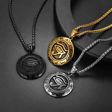 Load image into Gallery viewer, U7 Men Women Antique Eye of Horus Necklace Cool Black Egyptian Jewelry Customized Engraved Pendant with Chain 22 Inch - Pendant Necklace
