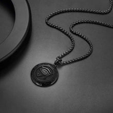 Load image into Gallery viewer, U7 Men Women Antique Eye of Horus Necklace Cool Black Egyptian Jewelry Customized Engraved Pendant with Chain 22 Inch - Pendant Necklace
