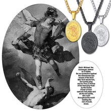 Load image into Gallery viewer, U7 Men Women Protection Jewelry Judism Christian Islamic Biblical Archangel Pendant with Chain 22 Inch Oval Medal Shape Ion Plating Black
